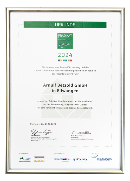 Auszeichnung familyNET 2024 Urkunde familyNET 2024