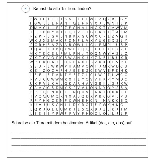 Artikelübungen Suchsel