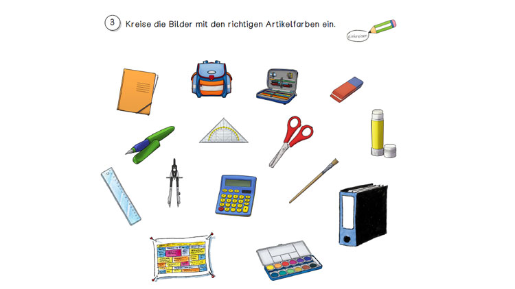 Artikelübung Wortschatz "Schulsachen"