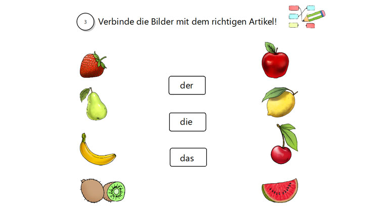Artikelübungen Obst