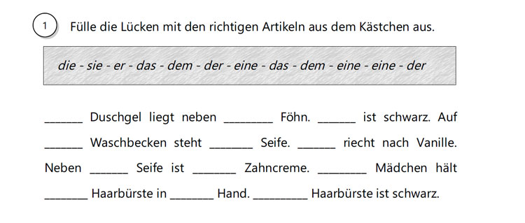 Artikelübungen Lückentext