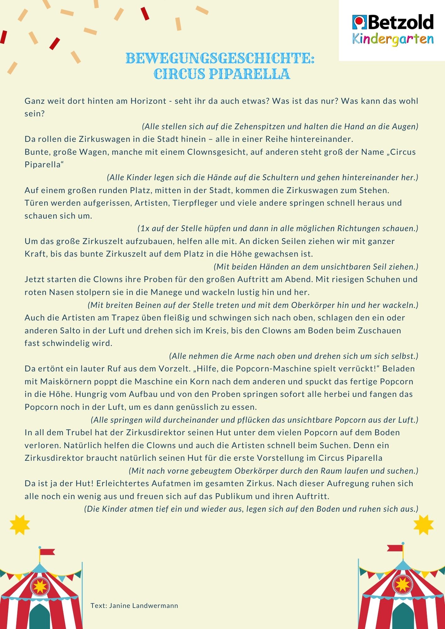 Eine Bewegungsgeschichte zum Thema Zirkus als Download aus dem Betzold Blog.