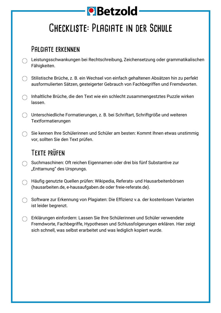 Checkliste Plagiate erkennen