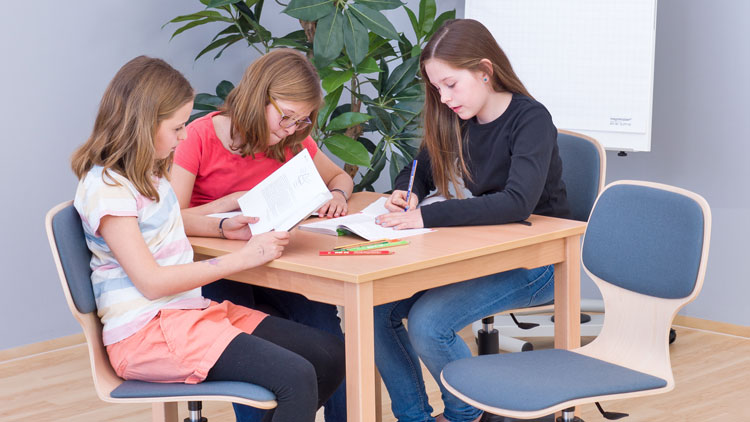 3 Mädchen lernen an einem Tisch